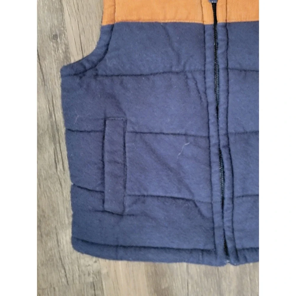 Old Navy Kids Navy‎ Blue Orange Corduroy Puffer Vest Sherpa Collar 12-18 Months